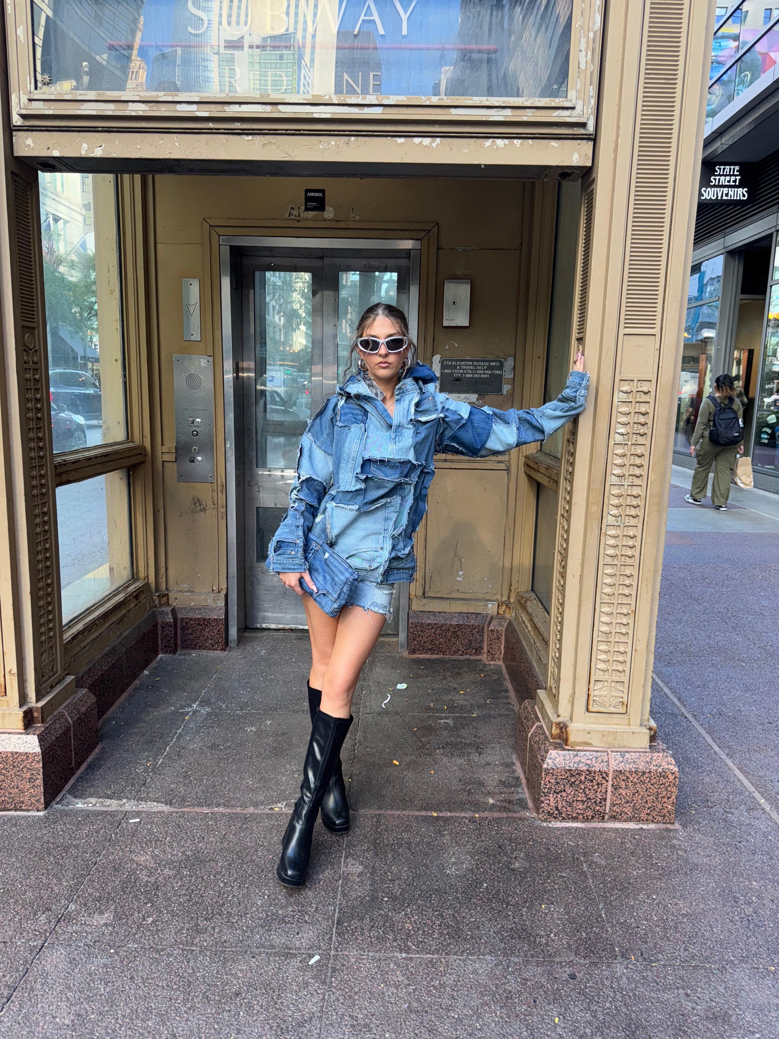 Patchwork Denim Hoodie